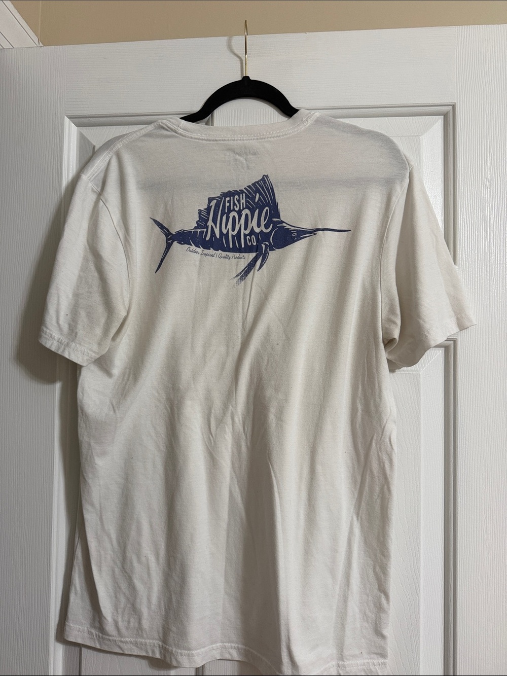 Fish Hippie Co. Blue and White Swordfish Graphic Print T Shirt Size Medium